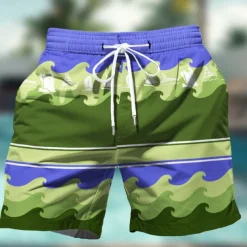 Men's Stripes Geometric Pattern Colorful Swim Shorts Board Shorts Swimming Trunks Mid Waist Hawaiian Casual Holiday Beach Drawstring with Mesh lining Elastic Waist Designer Clothing Apparel