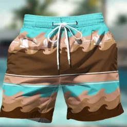 Men's Stripes Geometric Pattern Colorful Swim Shorts Board Shorts Swimming Trunks Mid Waist Hawaiian Casual Holiday Beach Drawstring with Mesh lining Elastic Waist Designer Clothing Apparel