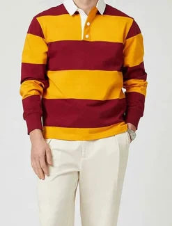 Men's Stripes Rugby Polo Long Sleeve Polo Shirts Collared Shirts Casual School Outdoor Athleisure 3D Print Spring Fall Winter Red Blue Orange