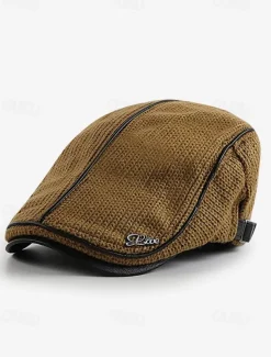 Men's Stylish Black Newsboy Cap with Leather Trim, Breathable Fabric, Adjustable Fit – Casual Vintage Flat Hat for Everyday Wear and Outdoor Activities