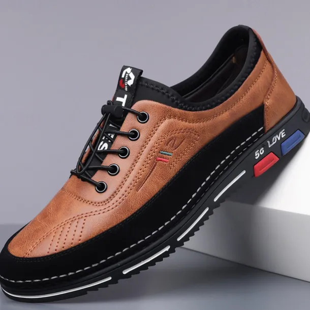 Men's Stylish Brown Faux Leather Casual Shoes with Black Contrast Detail, Comfortable Fit and Durable Sole, Ideal for Everyday Wear and Smart Casual Occasions