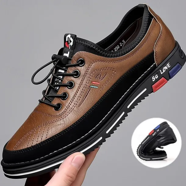 Men's Stylish Brown Faux Leather Casual Shoes with Black Contrast Detail, Comfortable Fit and Durable Sole, Ideal for Everyday Wear and Smart Casual Occasions
