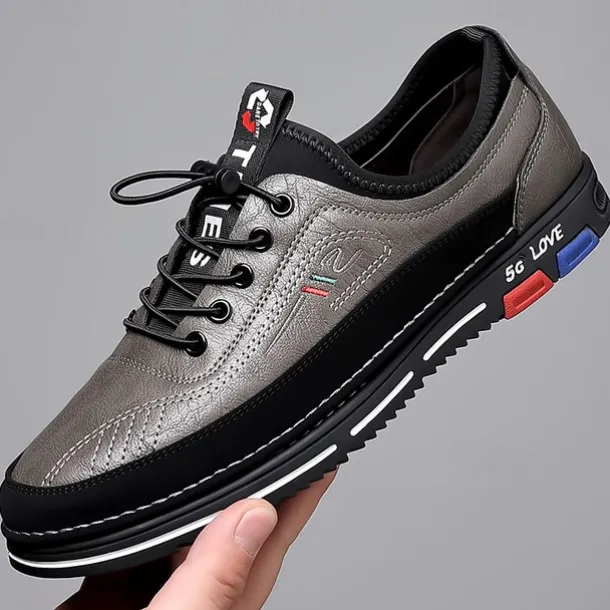 Men's Stylish Brown Faux Leather Casual Shoes with Black Contrast Detail, Comfortable Fit and Durable Sole, Ideal for Everyday Wear and Smart Casual Occasions