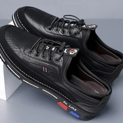 Men's Stylish Brown Faux Leather Casual Shoes with Black Contrast Detail, Comfortable Fit and Durable Sole, Ideal for Everyday Wear and Smart Casual Occasions