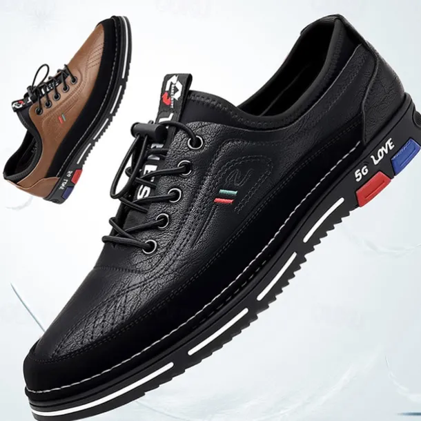 Men's Stylish Brown Faux Leather Casual Shoes with Black Contrast Detail, Comfortable Fit and Durable Sole, Ideal for Everyday Wear and Smart Casual Occasions