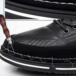 Men's Stylish Brown Faux Leather Casual Shoes with Black Contrast Detail, Comfortable Fit and Durable Sole, Ideal for Everyday Wear and Smart Casual Occasions