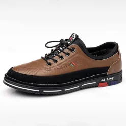 Men's Stylish Brown Faux Leather Casual Shoes with Black Contrast Detail, Comfortable Fit and Durable Sole, Ideal for Everyday Wear and Smart Casual Occasions