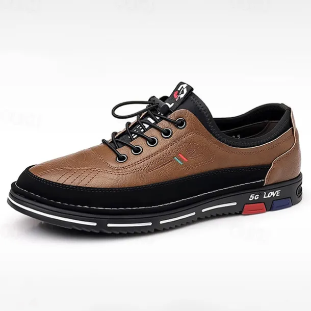Men's Stylish Brown Faux Leather Casual Shoes with Black Contrast Detail, Comfortable Fit and Durable Sole, Ideal for Everyday Wear and Smart Casual Occasions