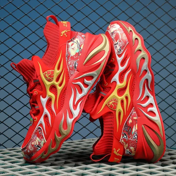 Men's Stylish Red Sneakers with Flame Design - Stylish and Comfortable, Perfect for Parties or Casual Outings