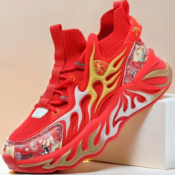 Men's Stylish Red Sneakers with Flame Design - Stylish and Comfortable, Perfect for Parties or Casual Outings