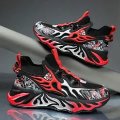 Men's Stylish Red Sneakers with Flame Design - Stylish and Comfortable, Perfect for Parties or Casual Outings