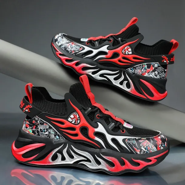 Men's Stylish Red Sneakers with Flame Design - Stylish and Comfortable, Perfect for Parties or Casual Outings