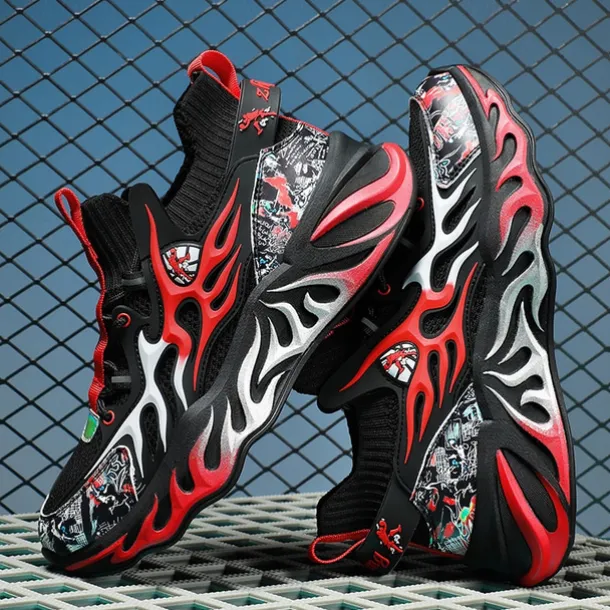 Men's Stylish Red Sneakers with Flame Design - Stylish and Comfortable, Perfect for Parties or Casual Outings