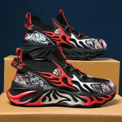 Men's Stylish Red Sneakers with Flame Design - Stylish and Comfortable, Perfect for Parties or Casual Outings