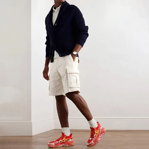 Men's Stylish Red Sneakers with Flame Design - Stylish and Comfortable, Perfect for Parties or Casual Outings