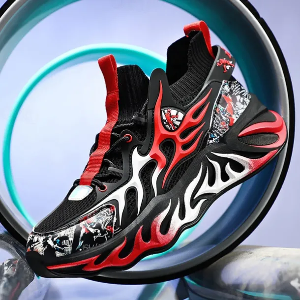 Men's Stylish Red Sneakers with Flame Design - Stylish and Comfortable, Perfect for Parties or Casual Outings