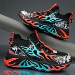 Men's Stylish Red Sneakers with Flame Design - Stylish and Comfortable, Perfect for Parties or Casual Outings