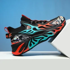 Men's Stylish Red Sneakers with Flame Design - Stylish and Comfortable, Perfect for Parties or Casual Outings