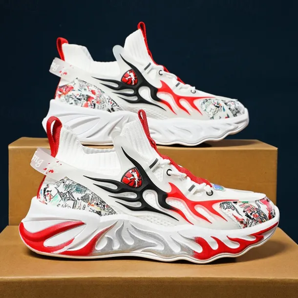 Men's Stylish Red Sneakers with Flame Design - Stylish and Comfortable, Perfect for Parties or Casual Outings