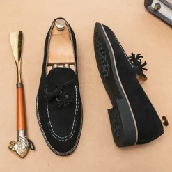 Men's Suede Tassel Loafers – Elegant Slip-On Dress Shoes, Comfortable and Stylish, Perfect for Business, Casual Events, and Formal Occasions