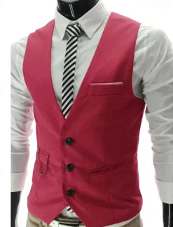 Men's Suit Vest Waistcoat Formal Wedding Work Business / Ceremony / Wedding Fashion 1920s All Seasons Polyester Solid Colored V Neck Slim Wine Black White Navy Blue Vest