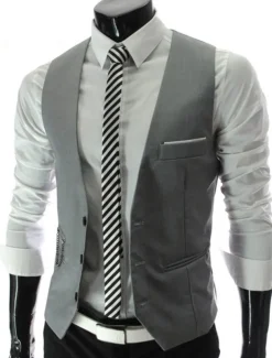 Men's Suit Vest Waistcoat Formal Wedding Work Business / Ceremony / Wedding Fashion 1920s All Seasons Polyester Solid Colored V Neck Slim Wine Black White Navy Blue Vest