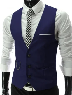Men's Suit Vest Waistcoat Formal Wedding Work Business / Ceremony / Wedding Fashion 1920s All Seasons Polyester Solid Colored V Neck Slim Wine Black White Navy Blue Vest