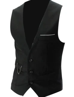 Men's Suit Vest Waistcoat Formal Wedding Work Business / Ceremony / Wedding Fashion 1920s All Seasons Polyester Solid Colored V Neck Slim Wine Black White Navy Blue Vest