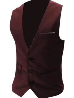 Men's Suit Vest Waistcoat Formal Wedding Work Business / Ceremony / Wedding Fashion 1920s All Seasons Polyester Solid Colored V Neck Slim Wine Black White Navy Blue Vest