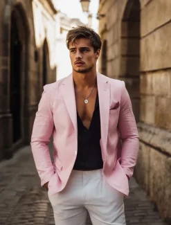 Men's Suits Outdoor Work Daily Pocket Fashion Daily Spring & Fall Polyester Cotton Blend Solid Color Pocket Buttons Single Breasted Blazer Pink Sky Blue Orange