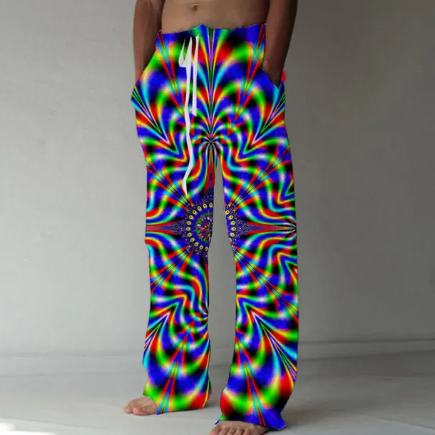 Men's Summer Pants Beach Pants Pocket Drawstring Elastic Waist Graphic Prints Comfort Breathable Casual Daily Holiday Streetwear Designer Yellow Blue Mid Waist