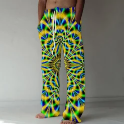 Men's Summer Pants Beach Pants Pocket Drawstring Elastic Waist Graphic Prints Comfort Breathable Casual Daily Holiday Streetwear Designer Yellow Blue Mid Waist