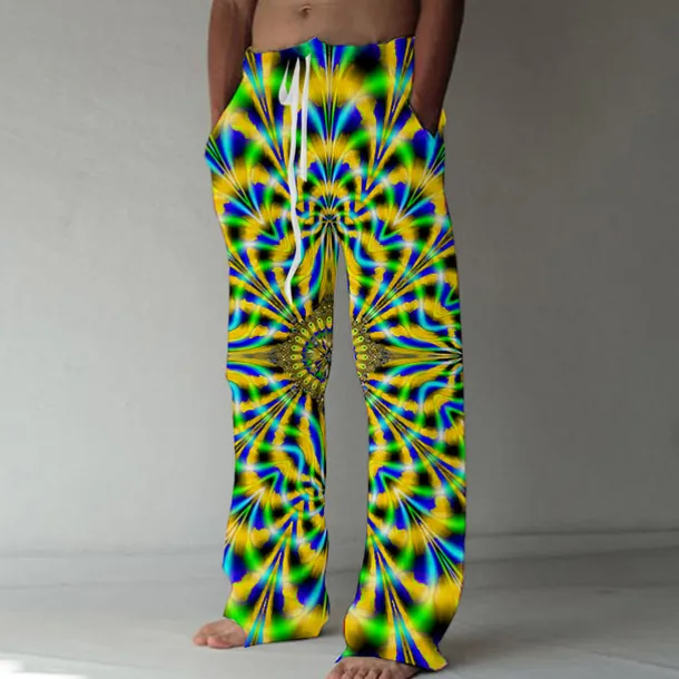 Men's Summer Pants Beach Pants Pocket Drawstring Elastic Waist Graphic Prints Comfort Breathable Casual Daily Holiday Streetwear Designer Yellow Blue Mid Waist