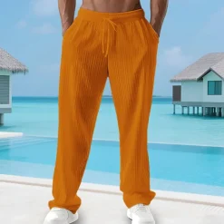 Men's Summer Pants Beach Pants Casual Pants Pocket Elastic Waist Drawstring Plain Comfort Breathable Vacation Daily Holiday Hawaiian Boho Black White