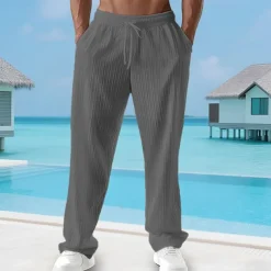 Men's Summer Pants Beach Pants Casual Pants Pocket Elastic Waist Drawstring Plain Comfort Breathable Vacation Daily Holiday Hawaiian Boho Black White