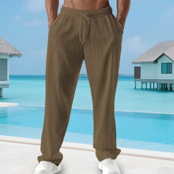 Men's Summer Pants Beach Pants Casual Pants Pocket Elastic Waist Drawstring Plain Comfort Breathable Vacation Daily Holiday Hawaiian Boho Black White