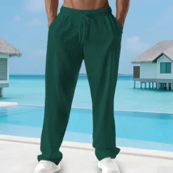 Men's Summer Pants Beach Pants Casual Pants Pocket Elastic Waist Drawstring Plain Comfort Breathable Vacation Daily Holiday Hawaiian Boho Black White