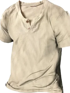 Men's Summer Shirt Casual Shirt Beach Shirt T shirt Tee Plain V Neck Casual Daily Short Sleeve Clothing Apparel Fashion Comfortable