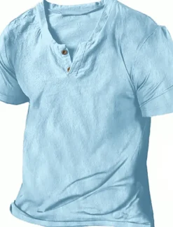 Men's Summer Shirt Casual Shirt Beach Shirt T shirt Tee Plain V Neck Casual Daily Short Sleeve Clothing Apparel Fashion Comfortable