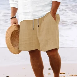 Men's Summer Shorts Beach Shorts Casual Shorts Pocket Drawstring Elastic Waist Plain Comfort Breathable Short Holiday Vacation Beach Hawaiian Boho Black White