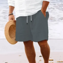 Men's Summer Shorts Beach Shorts Casual Shorts Pocket Drawstring Elastic Waist Plain Comfort Breathable Short Holiday Vacation Beach Hawaiian Boho Black White