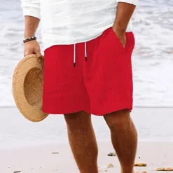 Men's Summer Shorts Beach Shorts Casual Shorts Pocket Drawstring Elastic Waist Plain Comfort Breathable Short Holiday Vacation Beach Hawaiian Boho Black White