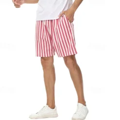 Men's Summer Shorts Beach Shorts Casual Shorts Pocket Drawstring Elastic Waist Stripe Comfort Breathable Short Holiday Vacation Beach Hawaiian Boho Red Blue