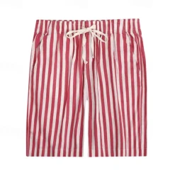 Men's Summer Shorts Beach Shorts Casual Shorts Pocket Drawstring Elastic Waist Stripe Comfort Breathable Short Holiday Vacation Beach Hawaiian Boho Red Blue
