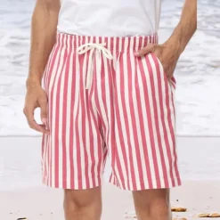 Men's Summer Shorts Beach Shorts Casual Shorts Pocket Drawstring Elastic Waist Stripe Comfort Breathable Short Holiday Vacation Beach Hawaiian Boho Red Blue