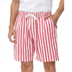 Men's Summer Shorts Beach Shorts Casual Shorts Pocket Drawstring Elastic Waist Stripe Comfort Breathable Short Holiday Vacation Beach Hawaiian Boho Red Blue