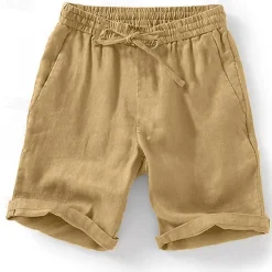 Men's Summer Shorts Beach Shorts Drawstring Elastic Waist Plain Breathable Soft Short Casual Daily Holiday Streetwear Hawaiian Blue Green Micro-elastic