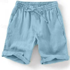 Men's Summer Shorts Beach Shorts Drawstring Elastic Waist Plain Breathable Soft Short Casual Daily Holiday Streetwear Hawaiian Blue Green Micro-elastic