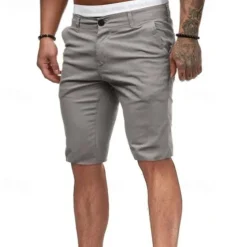 Men's Summer Shorts Work Shorts Casual Shorts Buttons Pocket Plain Comfort Knee Length Formal Party Work Fashion Classic Style Black White Micro-elastic