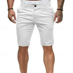 Men's Summer Shorts Work Shorts Casual Shorts Buttons Pocket Plain Comfort Knee Length Formal Party Work Fashion Classic Style Black White Micro-elastic